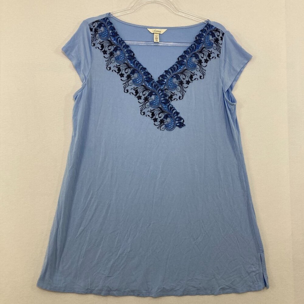 Soma size Large Blue V neck Lace Accent Short Sleeve Ultra Soft‎ Top Casual